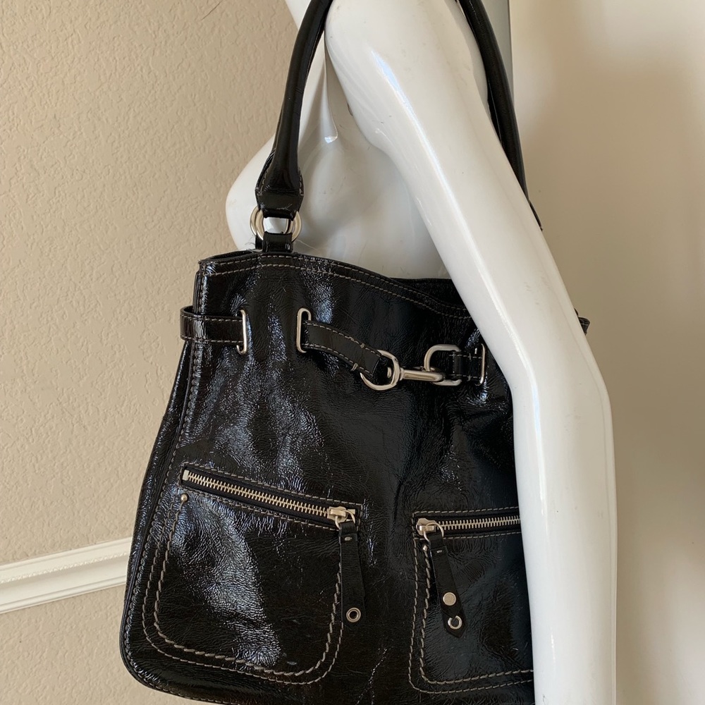 Cole Haan Black Parent Leather Hobo Satchel Purse